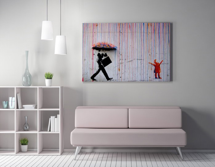 Wallity Lienzo Lluvia de colores de Banksy 50 x 70 cm